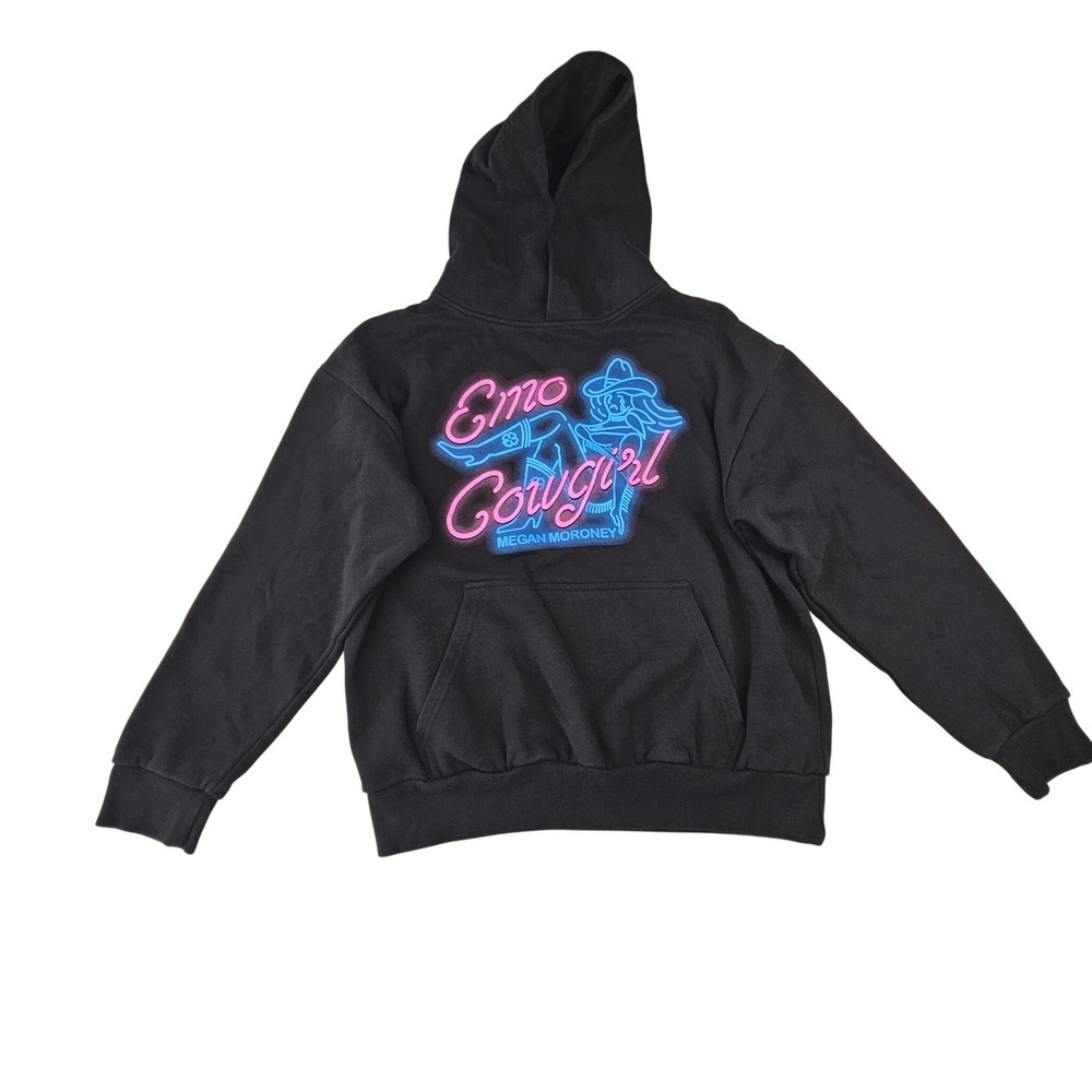 Megan Moroney Emo Cowgirl Hoodie Black Neon Graphic Pullover Large